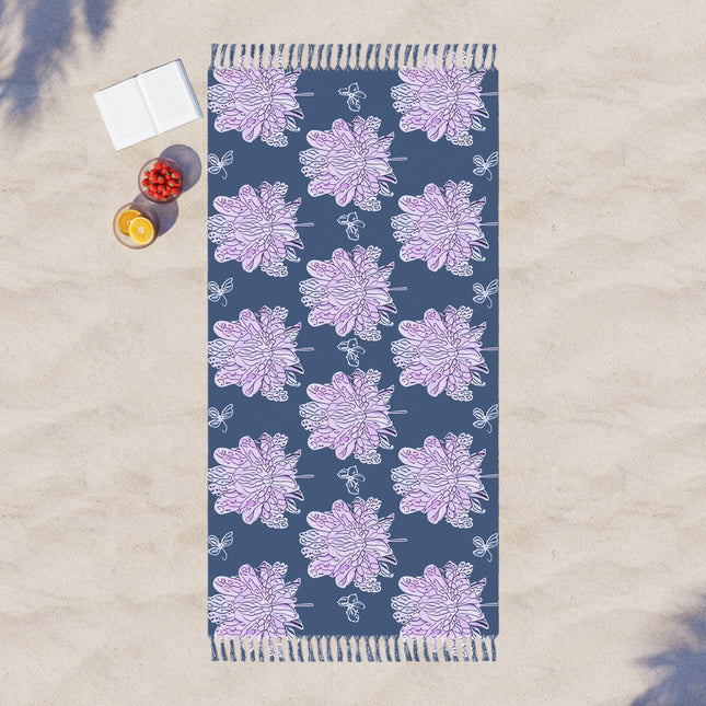 Purple White Floral Butterflies 38" × 81" Boho Beach Cloth