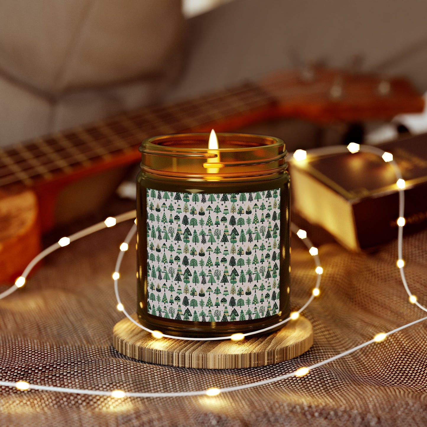 Mini Vintage Green Trees Scented Candles, Coconut Apricot Wax (9oz)