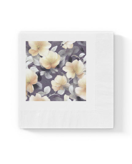 White Blush Floral Bunch White Coined Napkins, 4.8" x 4.8"