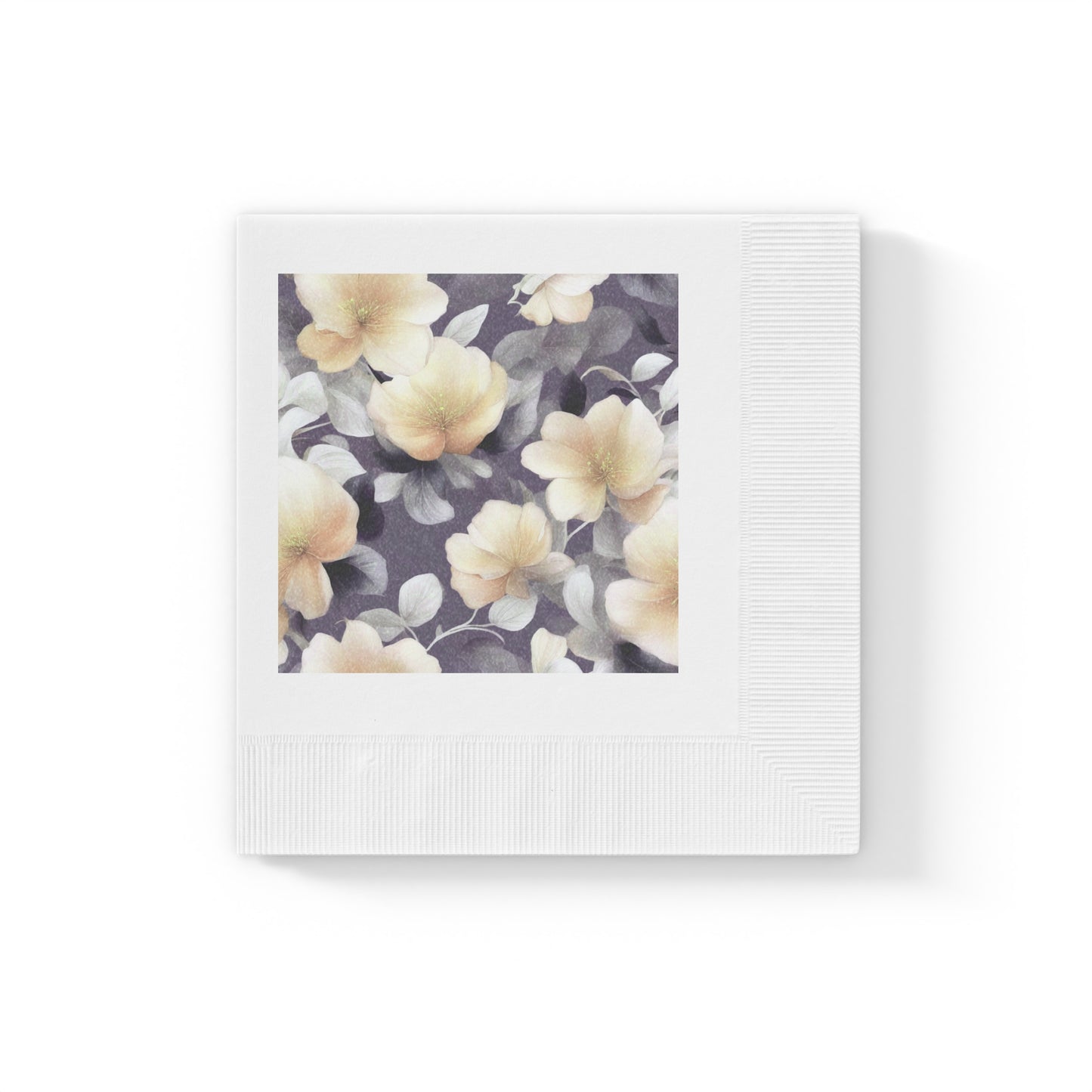White Blush Floral Bunch White Coined Napkins, 4.8" x 4.8"