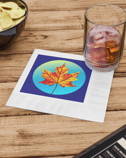 Alpha Maple Leaf White Coined Napkins, 6.5" x 6.5"