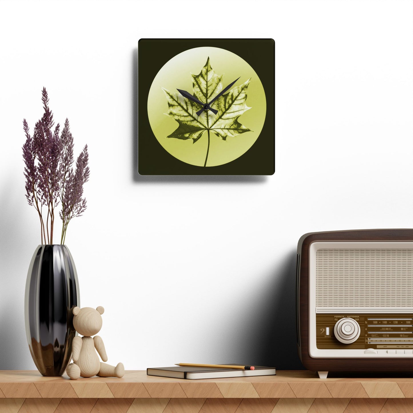 Lemon Maple Leaf Acrylic Wall Clock, Round or Square, 10.75" x 10.75"