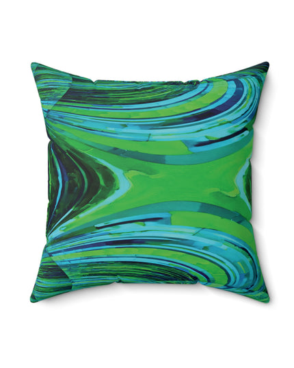 Uzi Spiral Blue Green Faux Suede Square Pillow, 18" x 18"