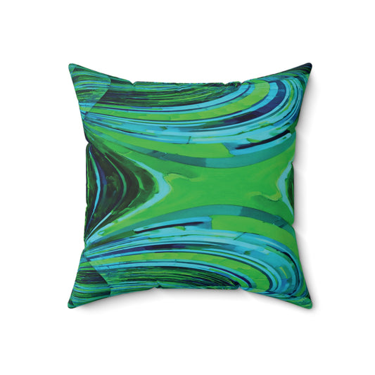 Uzi Spiral Blue Green Faux Suede Square Pillow, 18" x 18"