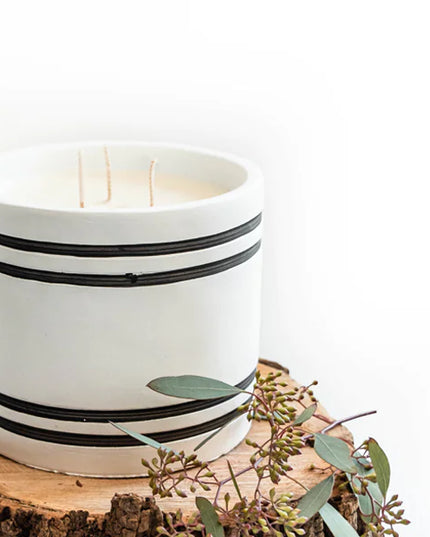 Luxury Large Striped Stone Designer Candle - Costa Del Ahazar