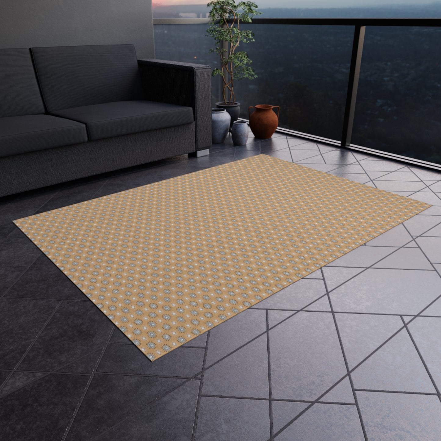 Tan Sunset Star-crossed Bodies Outdoor Rug, 60" x 84"