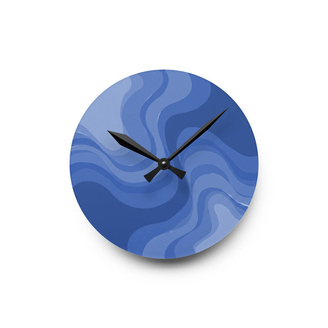 Deep Blue Wavey 8" x 8" Round Acrylic Wall Clock