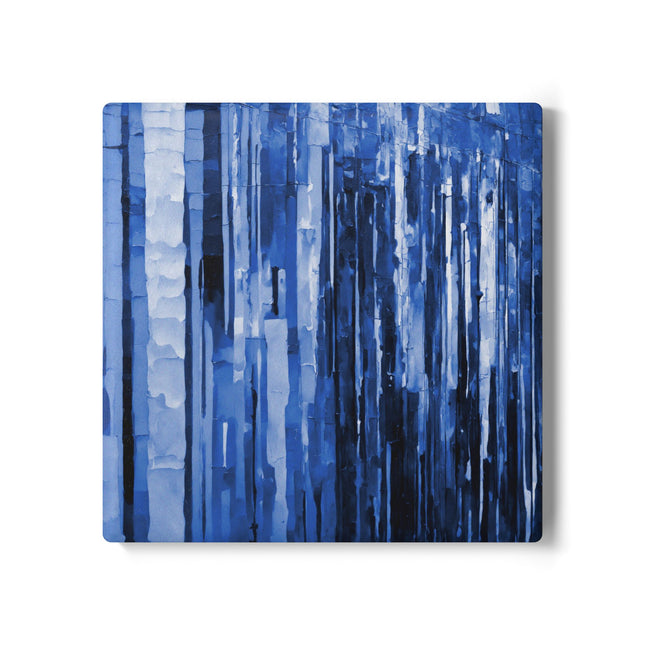 Striped Deep Blue 4" x 4" Square Ceramic Coaster