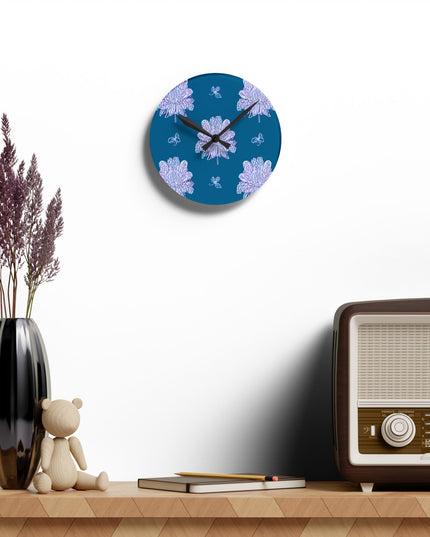 Lavender Floral Butterflies Acrylic Round Wall Clock, 8" x 8"