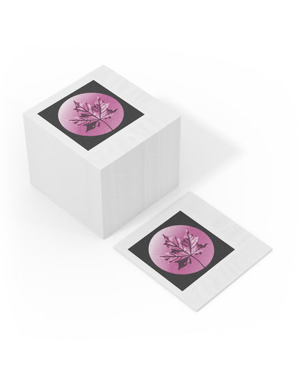 Magenta Maple Leaf White Coined Napkins, 6.5" x 6.5"