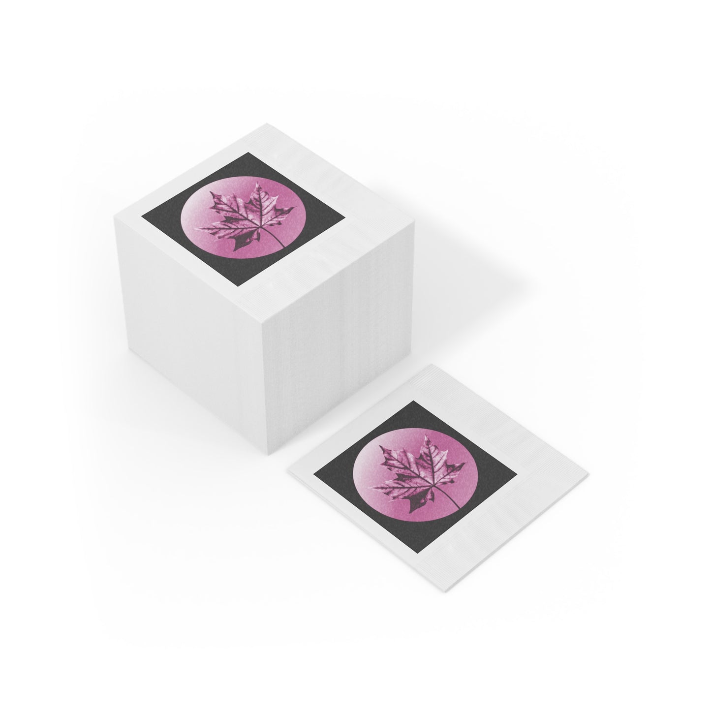 Magenta Maple Leaf White Coined Napkins, 6.5" x 6.5"