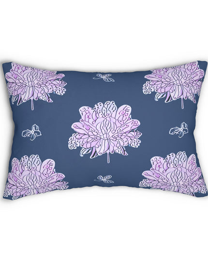 Purple White Floral Butterflies Spun Polyester Lumbar Pillow, 20" x 14"