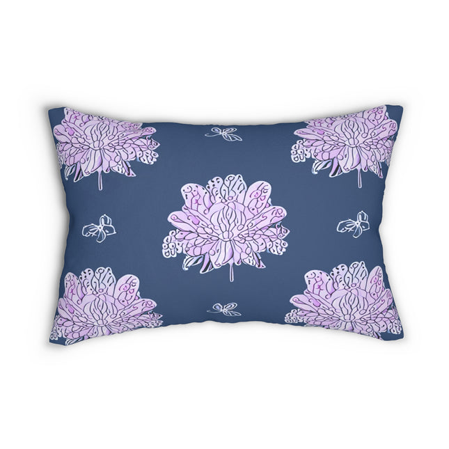 Purple White Floral Butterflies Spun Polyester Lumbar Pillow, 20" x 14"