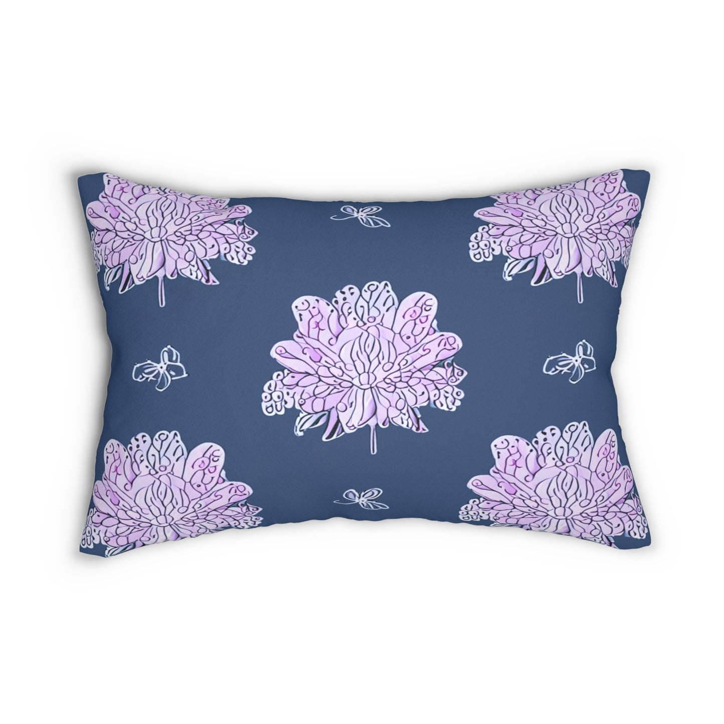 Purple White Floral Butterflies Spun Polyester Lumbar Pillow, 20" x 14"