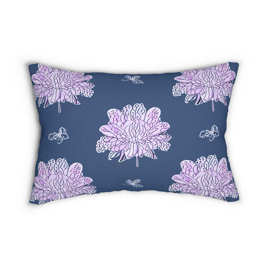 Purple White Floral Butterflies Spun Polyester Lumbar Pillow, 20" x 14"