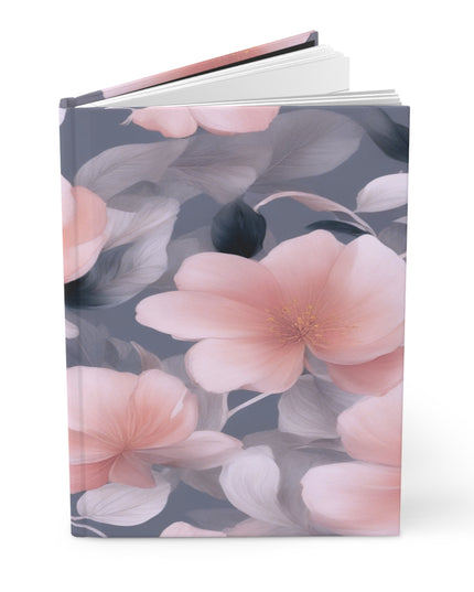Peach and Blue Gray Floral Bunch Hardcover Journal Matte with 150 lined pages, 5.75" x 8"
