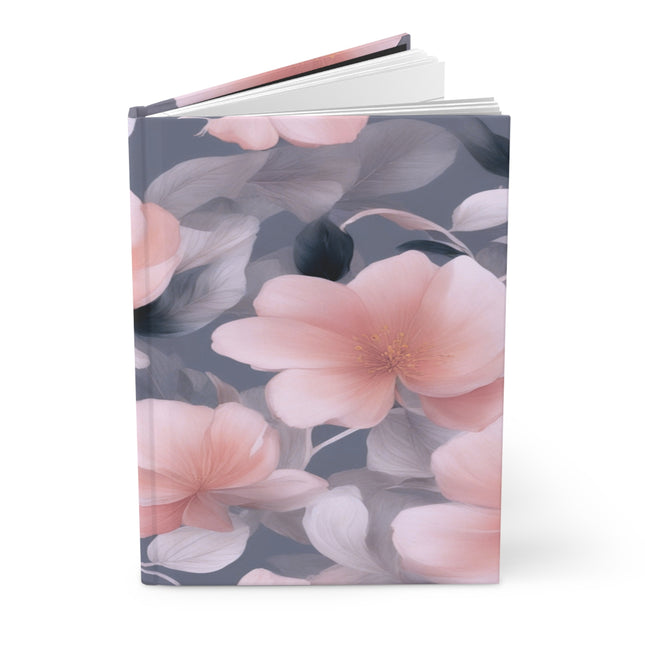 Peach and Blue Gray Floral Bunch Hardcover Journal Matte with 150 lined pages, 5.75" x 8"