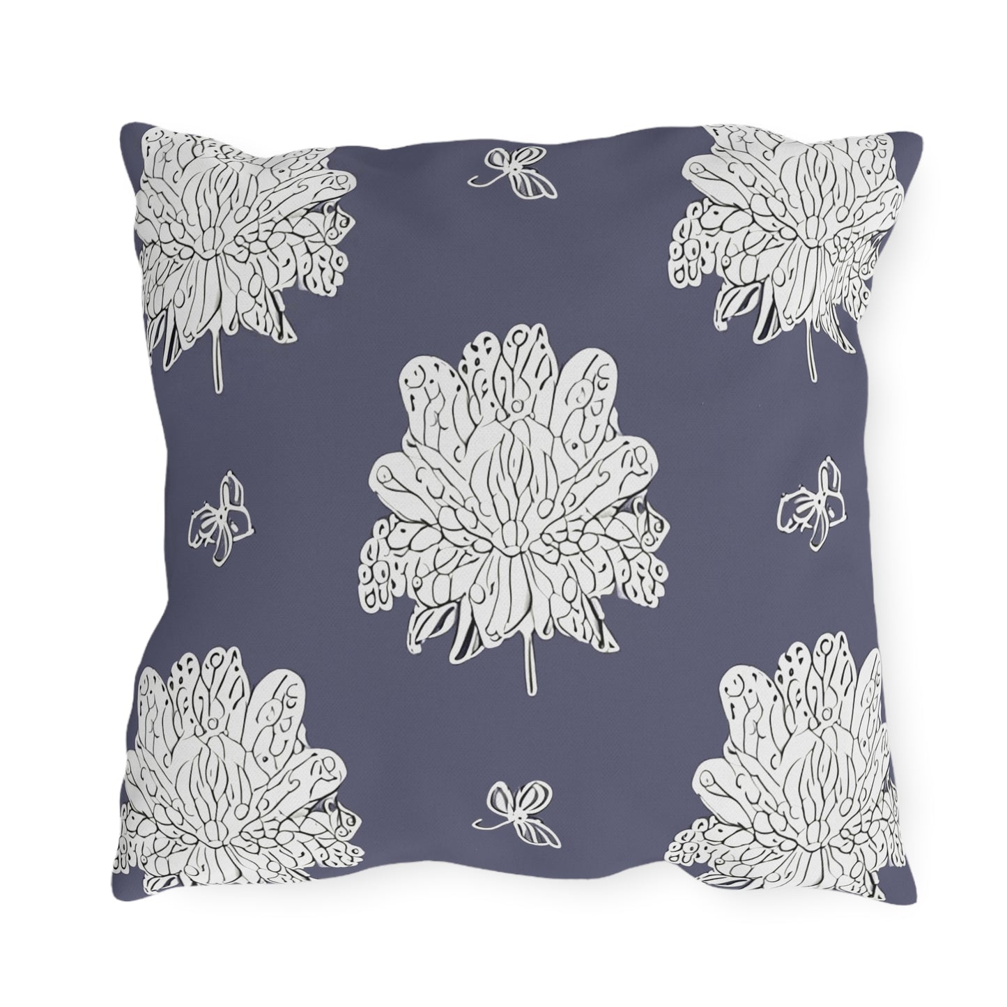 White Floral Butterflies 18" x 18" Outdoor Pillow