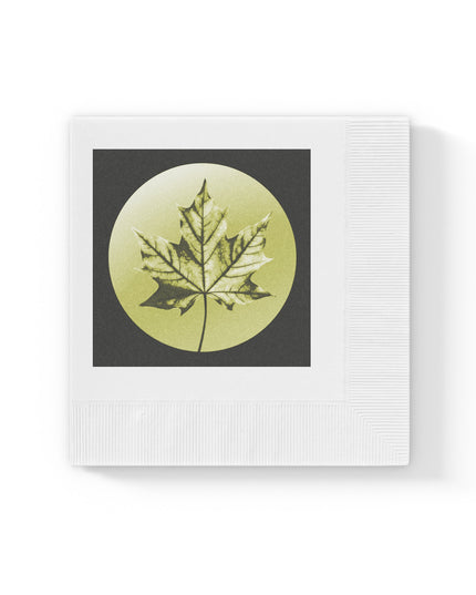 Lemongrass Maple Leaf White Coined Napkins, 4.8" x 4.8"