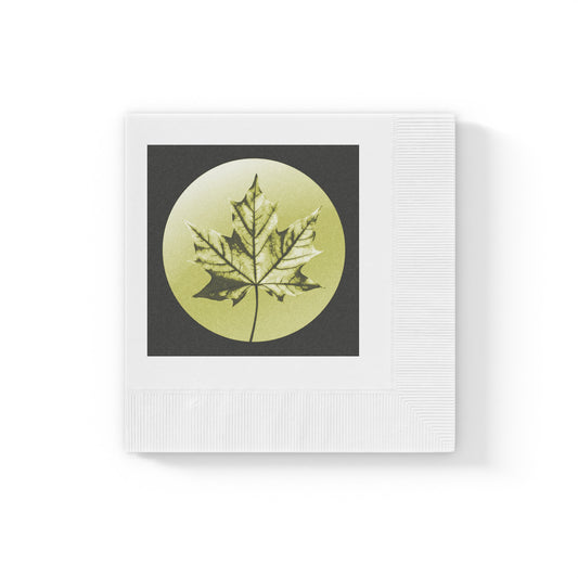 Lemongrass Maple Leaf White Coined Napkins, 4.8" x 4.8"