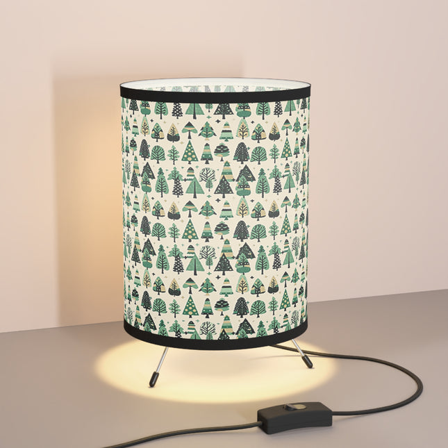 Mini Vintage Green Trees Tripod Lamp with High-Res Printed Shade, US\CA plug