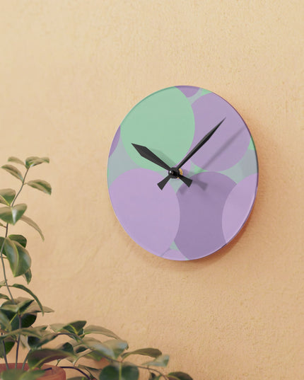Pastel Lavender Purple and Soft Green Patches Acrylic Round Wall Clock, 8" x 8"