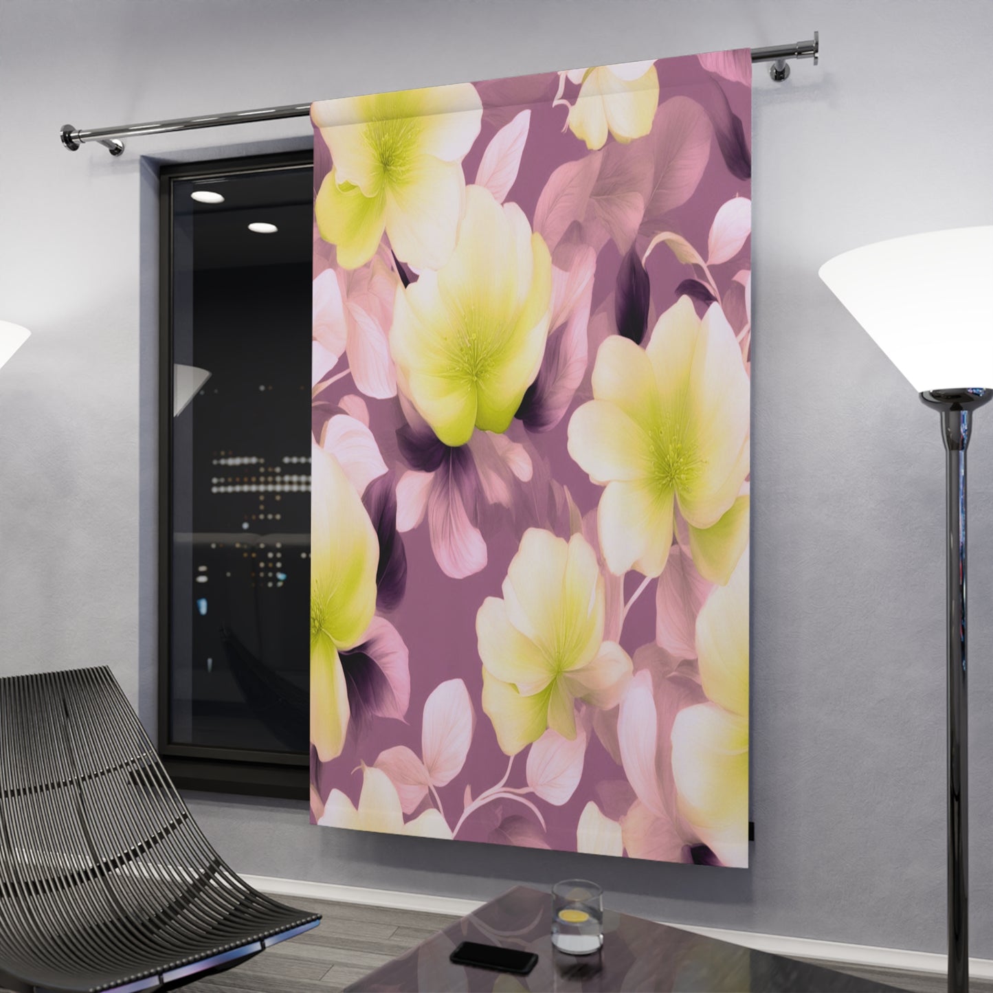 Lemon Blossom Floral Bunch Window Curtain, 50" x  84", blackout