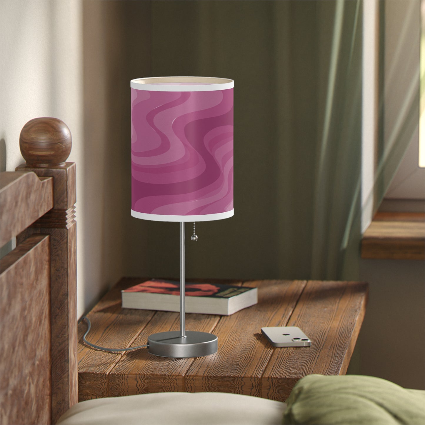 Pinky Mauve Wavey Table Lamp on a White or Silver Stand, US|CA plug
