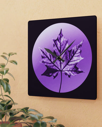 Purple Maple Leaf Acrylic Wall Clock, Round or Square, 10.75" x 10.75"