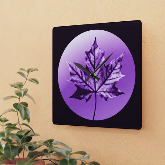 Purple Maple Leaf Acrylic Wall Clock, Round or Square, 10.75" x 10.75"