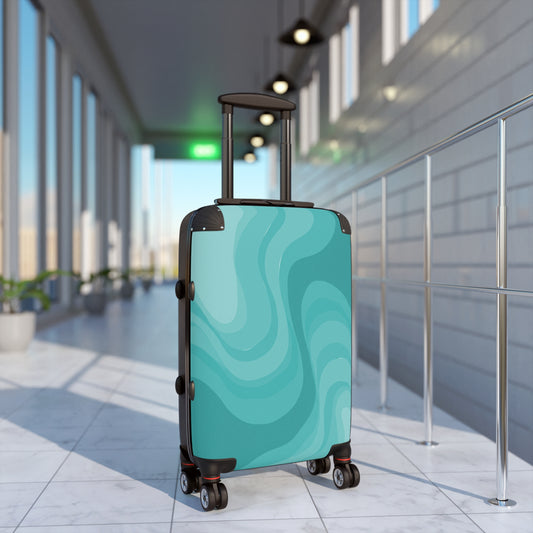Tif Green Wavey Small Suitcase with built in lock, 4 double-wheels, telescopic handle, and ABS back hard-shell
