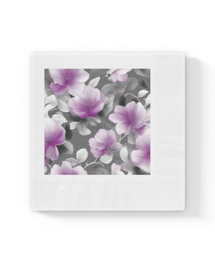 Purple Blossom Floral Bunch White Coined Napkins, 6.5" x 6.5"