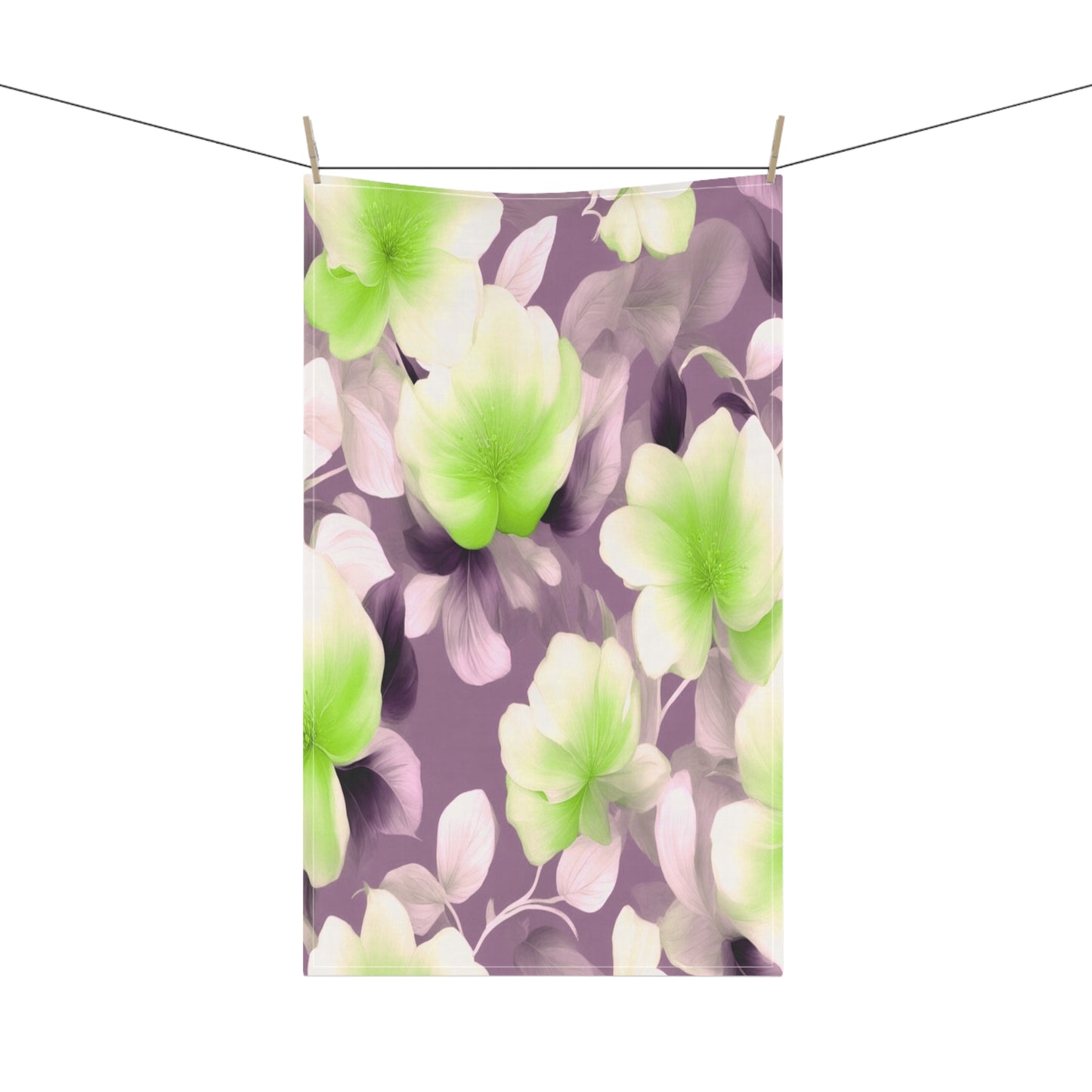Lime Lavender Floral Bunch Tea Towels (cotton, poly), 18" x "30