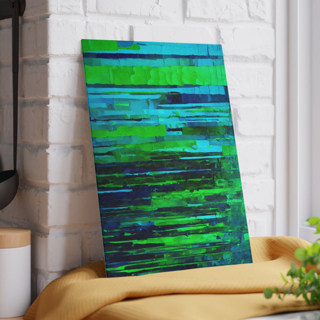 Striped Blue Green 8" x 11" Glass Cutting Board