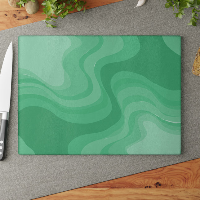 Mint Green Wavey Glass Cutting Board, 11" x 15"