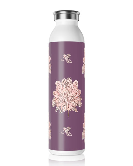 Pink Floral Butterflies Slim Water Bottle, 20 oz White
