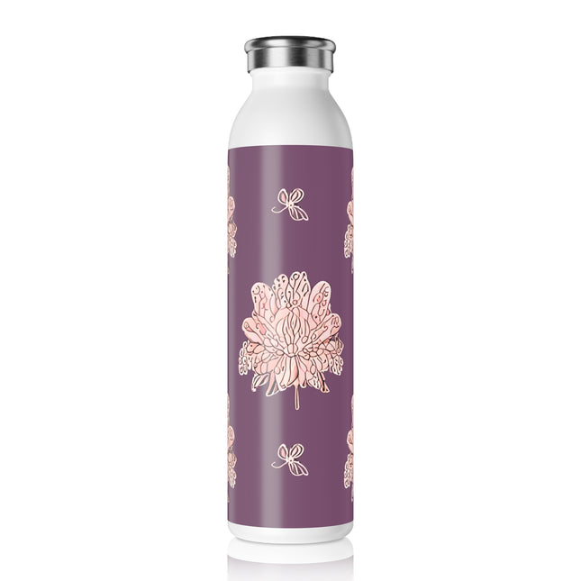 Pink Floral Butterflies Slim Water Bottle, 20 oz White