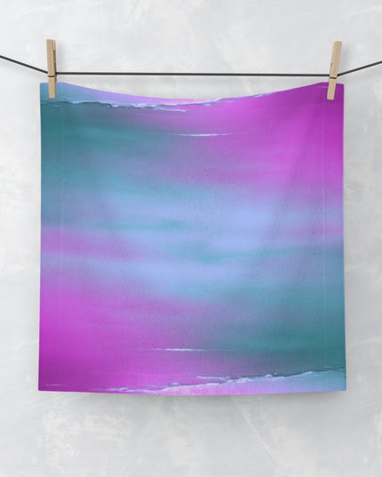 Dark Blue Green Sea Purple Fog Face Towel, 13" x 13"