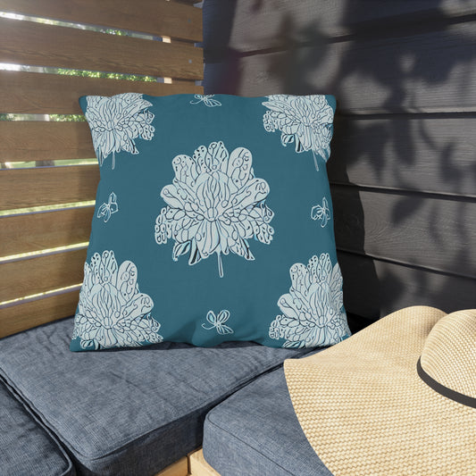 Tif Green White Floral Butterflies 20" x 20" Outdoor Pillows
