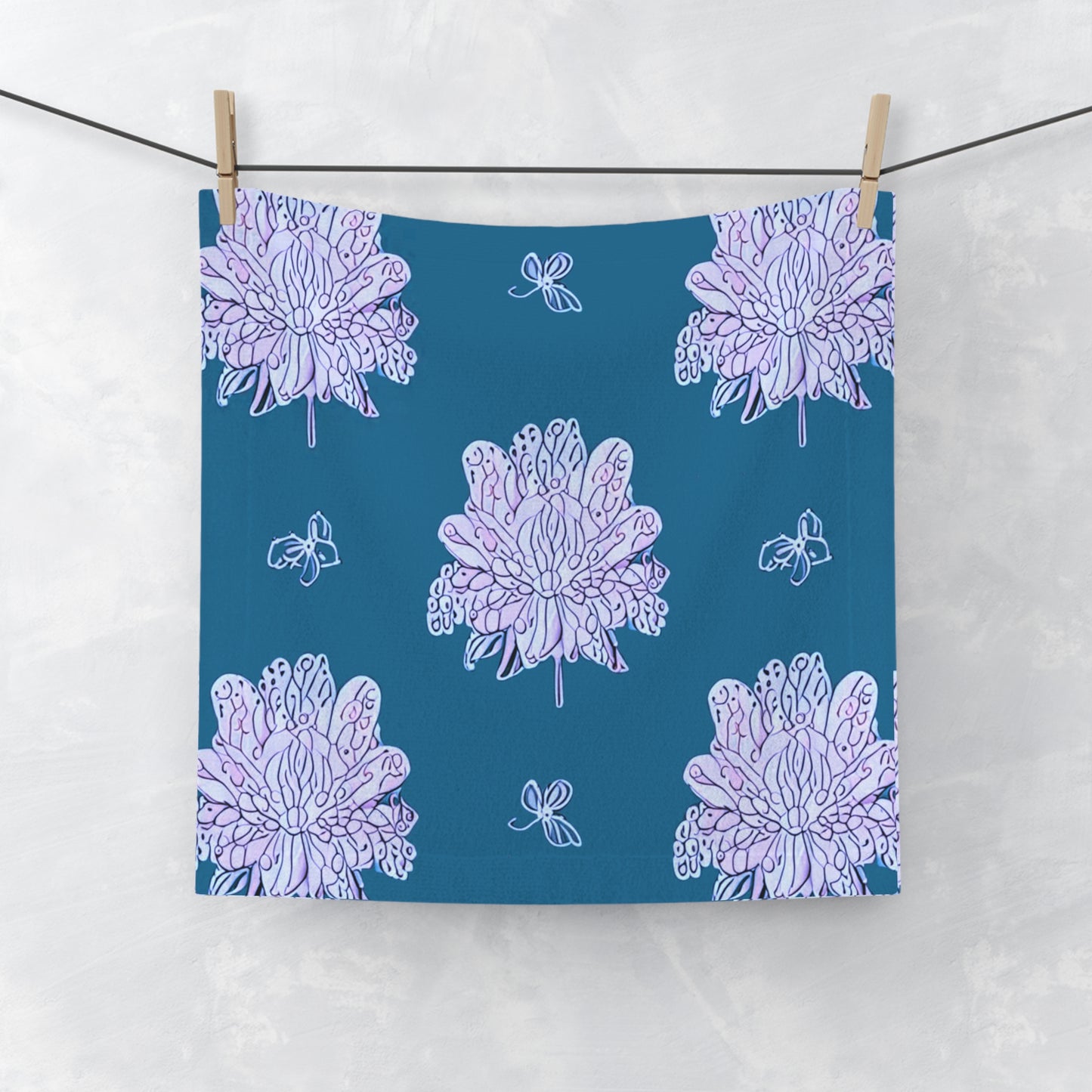 Lavender Floral Butterflies Face Towel, 13" x 13"