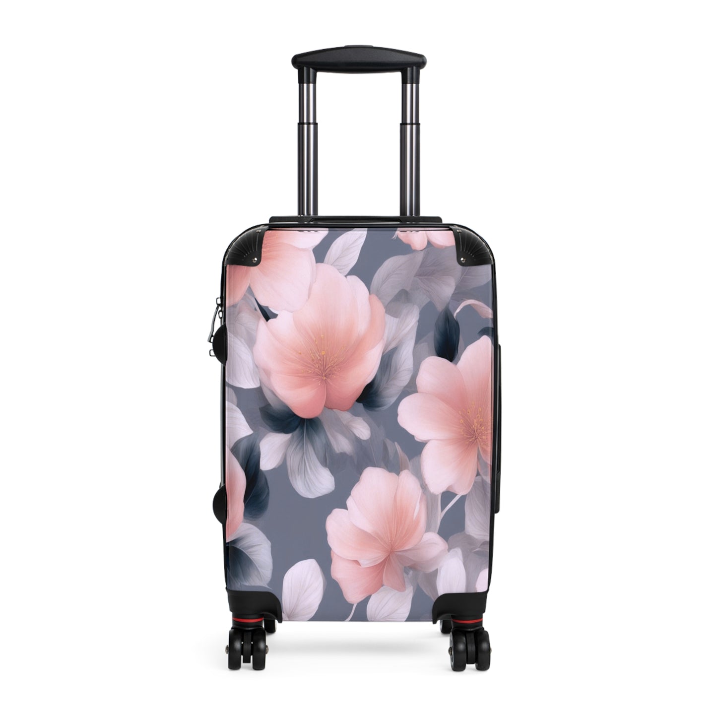 Peach and Blue Gray Floral Bunch Small Suitcase with built in lock, 4 double-wheels, telescopic handle, and ABS back hard-shell