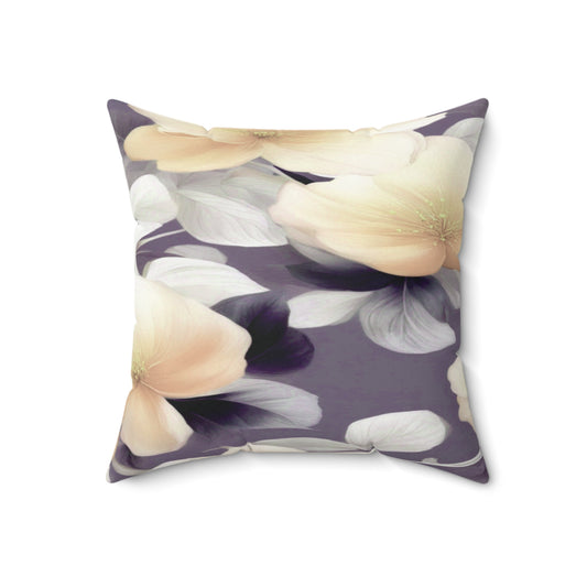 White Blush Floral Bunch Faux Suede Square Pillow, 18" x 18"