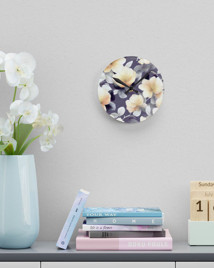 White Blush Floral Bunch Acrylic Round Wall Clock, 8" x 8"