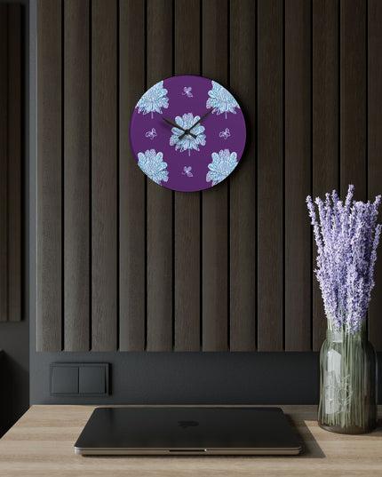 Blue Floral Butterflies Acrylic Wall Clock, Round or Square, 10.75" x 10.75"