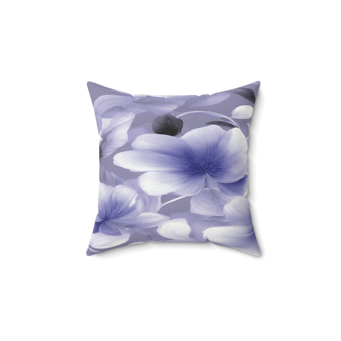 Indigo Blossom Floral Bunch Faux Suede Square Pillow, 14" x 14"