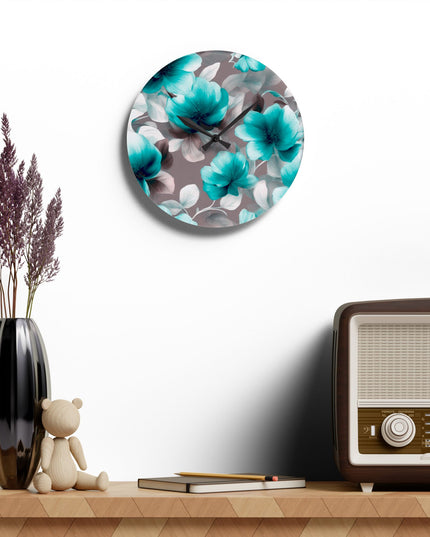 Tif Green Gray Floral Bunch Acrylic Wall Clock, Round or Square, 10.75" x 10.75"