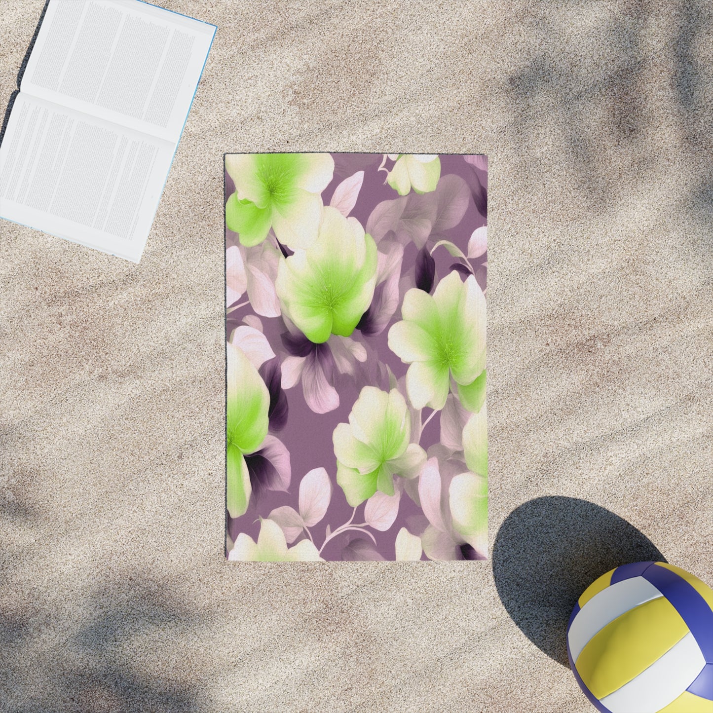 Lime Lavender Floral Bunch Beach Towel, 18" x 27"