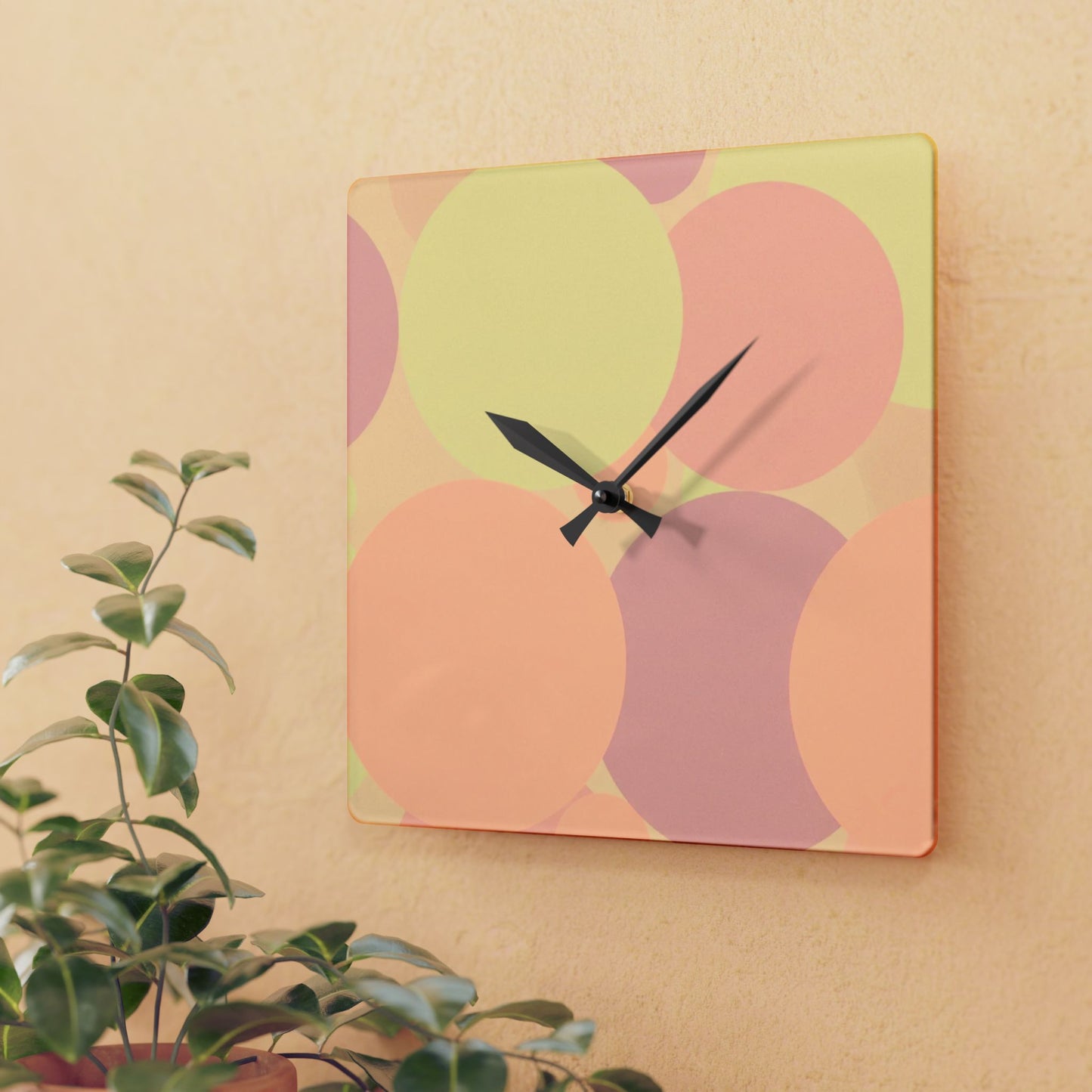 Pastel Hot Peach Patches Acrylic Wall Clock, Round or Square, 10.75" x 10.75"