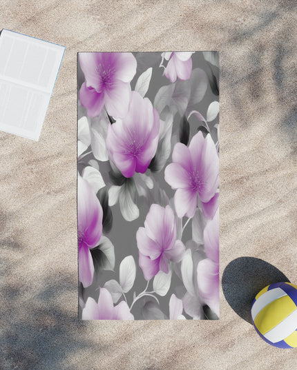 Purple Blossom Floral Bunch Beach Towel, 24" x 44"