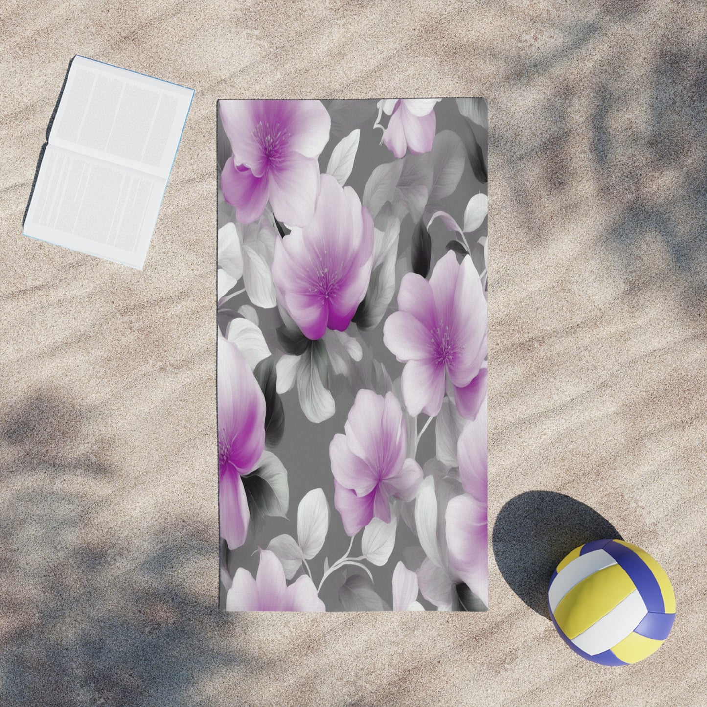 Purple Blossom Floral Bunch Beach Towel, 24" x 44"